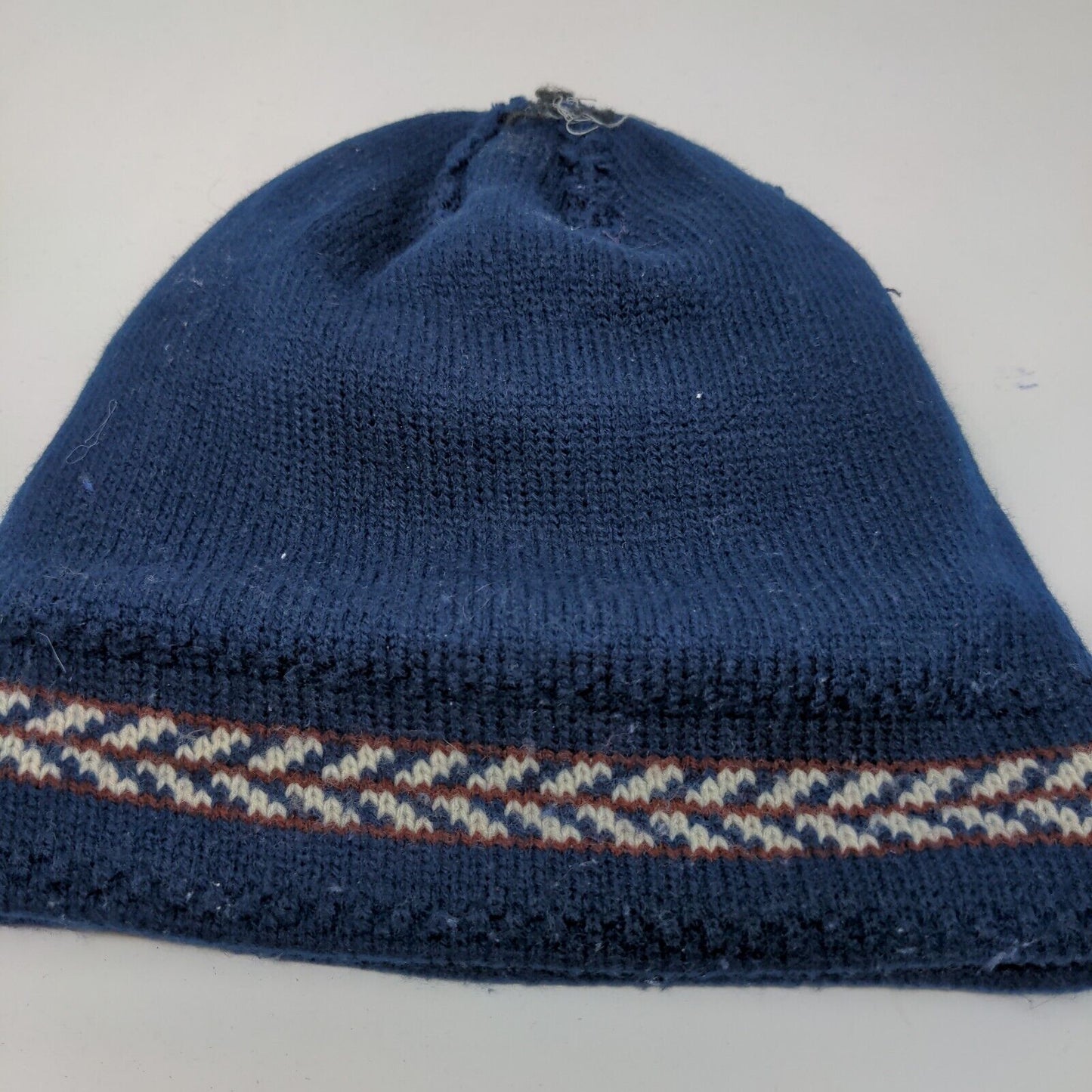 Etienne Aigner Women's Knit Beanie Hat Blue Embroidered Logo Stripe Accent