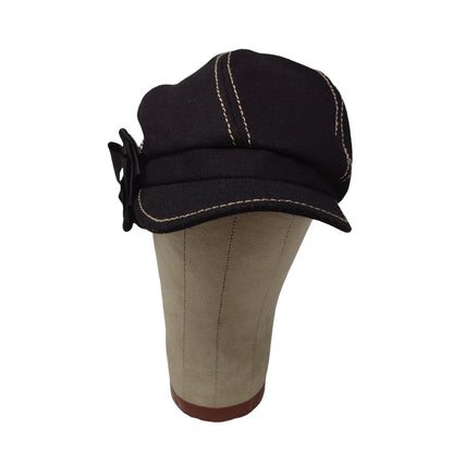 Womens Charming Charlie Newsboy Mushroom Hat OS Black Bow Polyester Logo