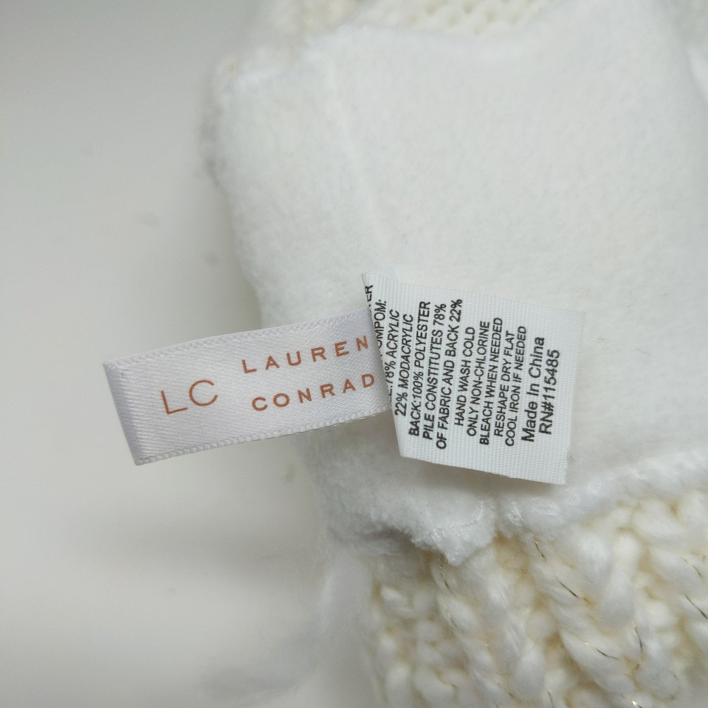 Lauren Conrad Knit Beanie Hat White Cream Faux Fur Pom Pom W/ Pin