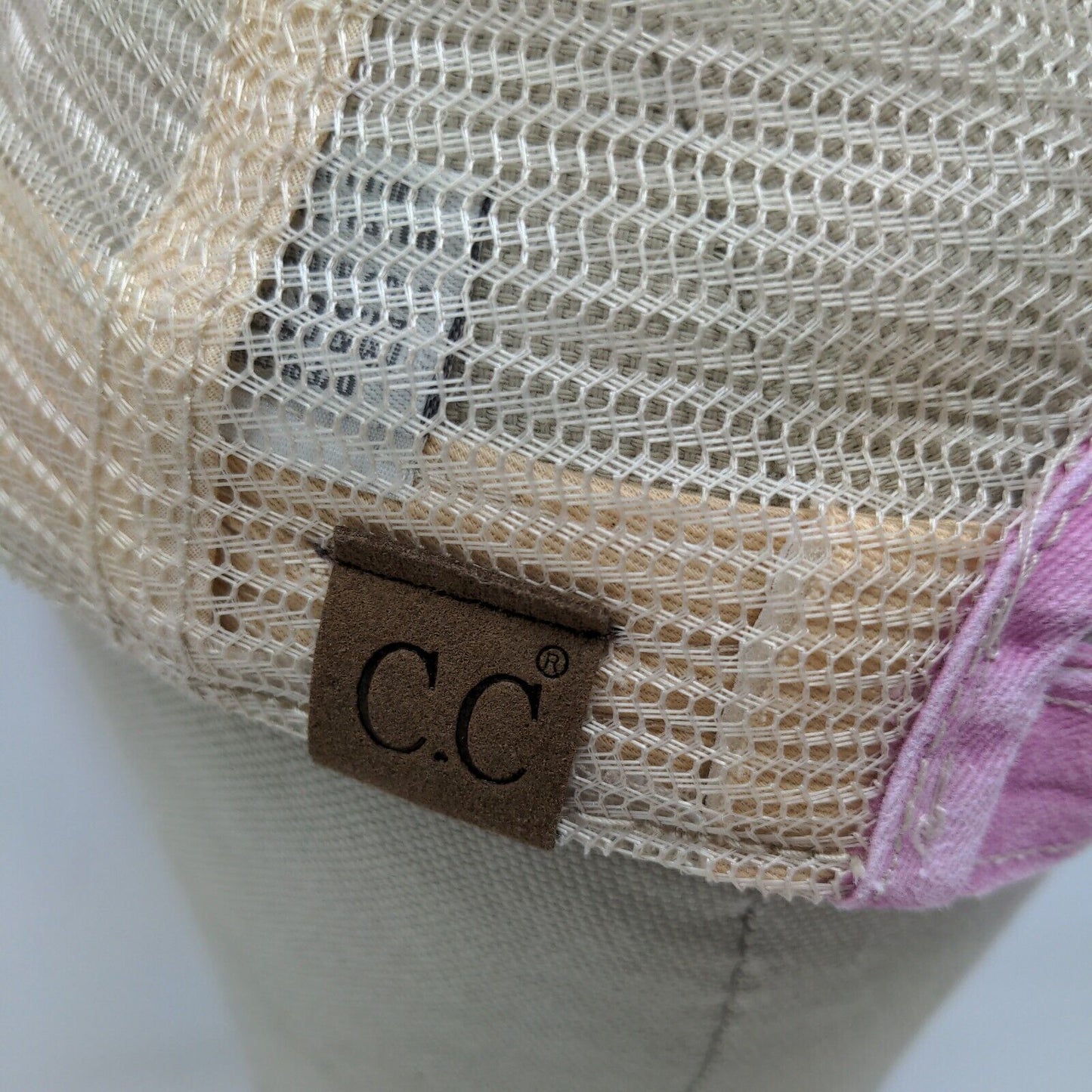 C.C. Womens Strapback Mesh Back Hat Pink Adjustable Distressed