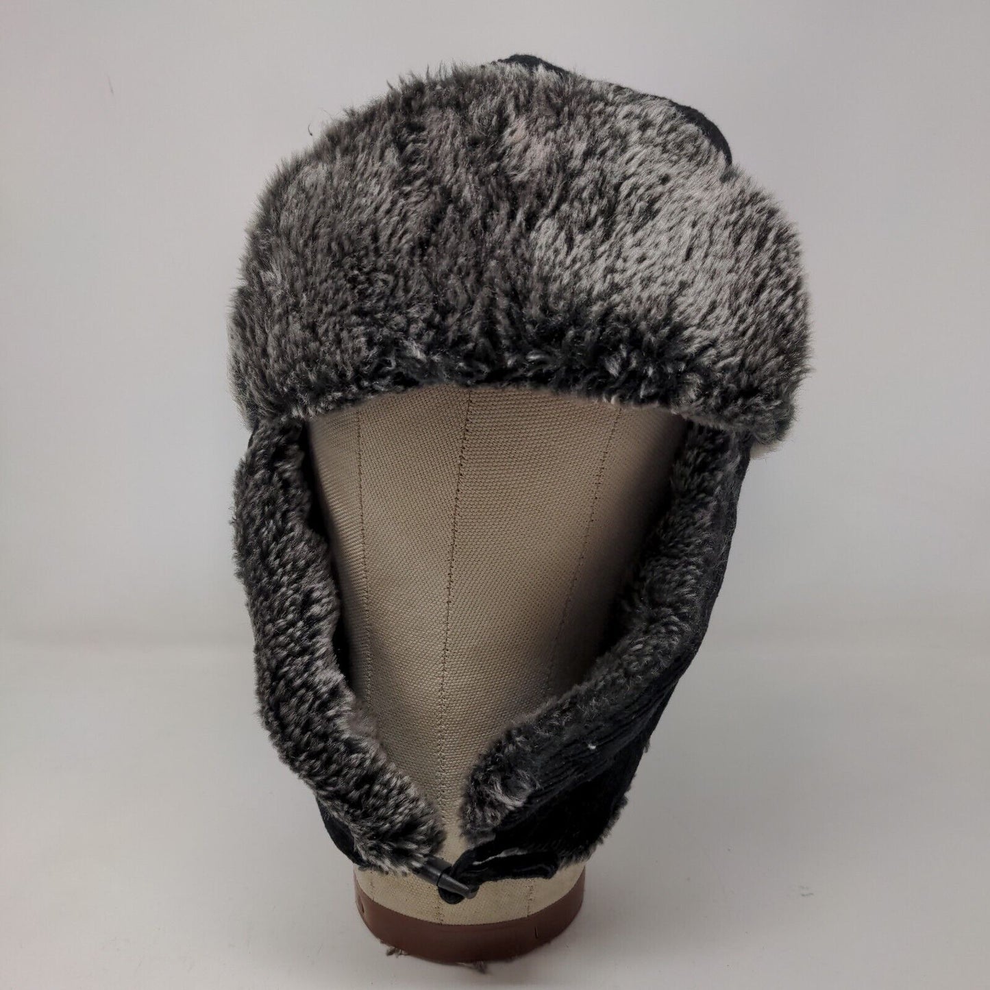 KBEthos Men's Trapper Hat Black One Size Vegan Fur Trim Ear Flaps