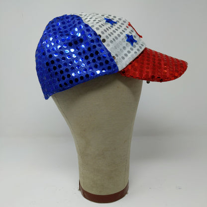 Patriotic Strapback Hat Stars Shiny Sparkly Red White Blue USA