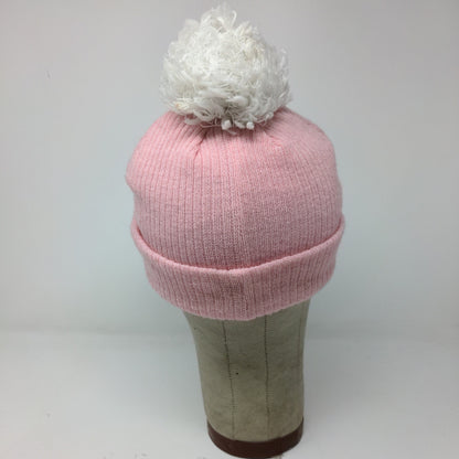 Champion Knit Beanie Hat Pom Pom OSFA Pink Embroidered Logo Acrylic