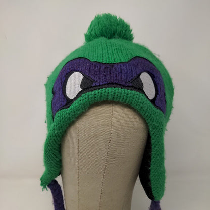 Nickelodeon Boys Winter Beanie Hat Green 14 & Older Ear Flaps Eyes Pom Pom 2013