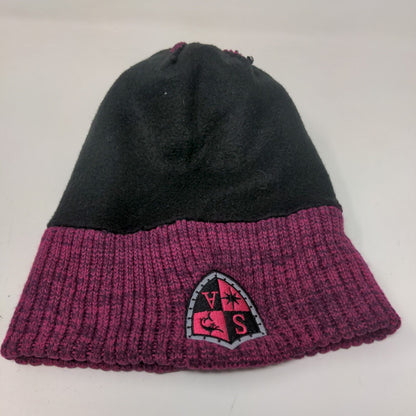 Unbranded Women's Knit Beanie Hat Pink Marled Acrylic Embroidered Logo