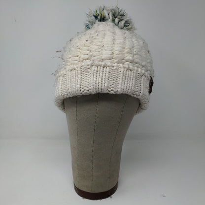 The North Face Womens Knit Beanie Pom Pom Hat Cream Logo One Size