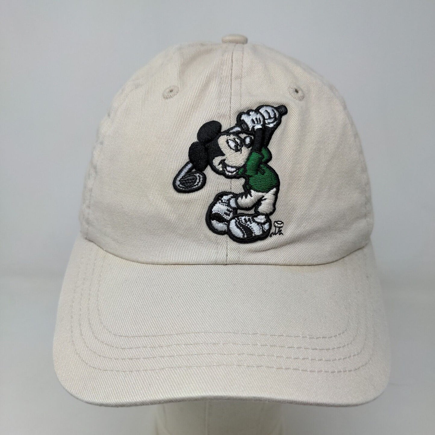 Walt Disney World Golf Men's Slideback Hat Tan Embroidered Mickey Mouse Logo