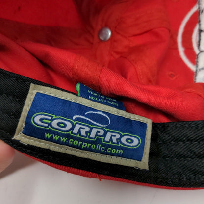 Corpro Men's Strapback Hat Red Size OSFM Embroidered Zebco Logo 100% Cotton