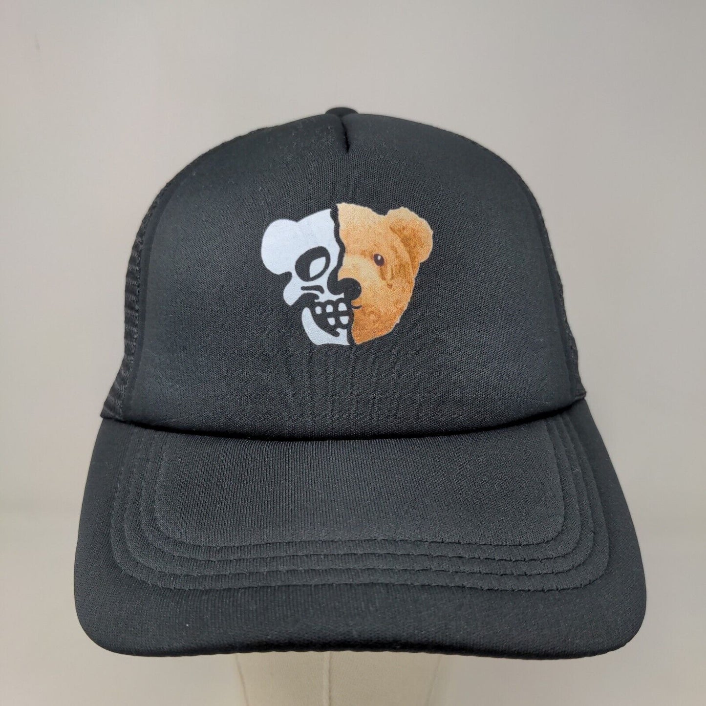 Unbranded Men's Snapback Mesh Back Hat Black Adjustable Skull Bear Graphic Logo
