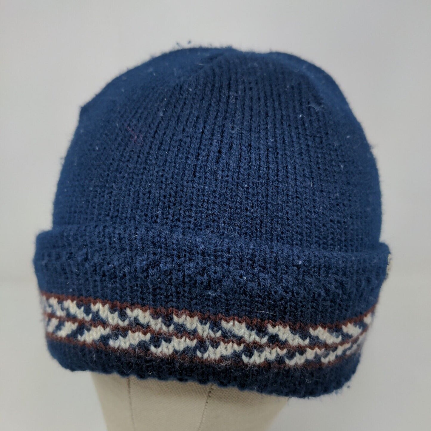 Etienne Aigner Women's Knit Beanie Hat Blue Embroidered Logo Stripe Accent