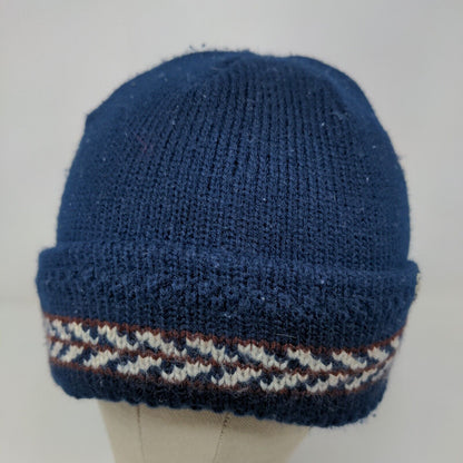 Etienne Aigner Women's Knit Beanie Hat Blue Embroidered Logo Stripe Accent