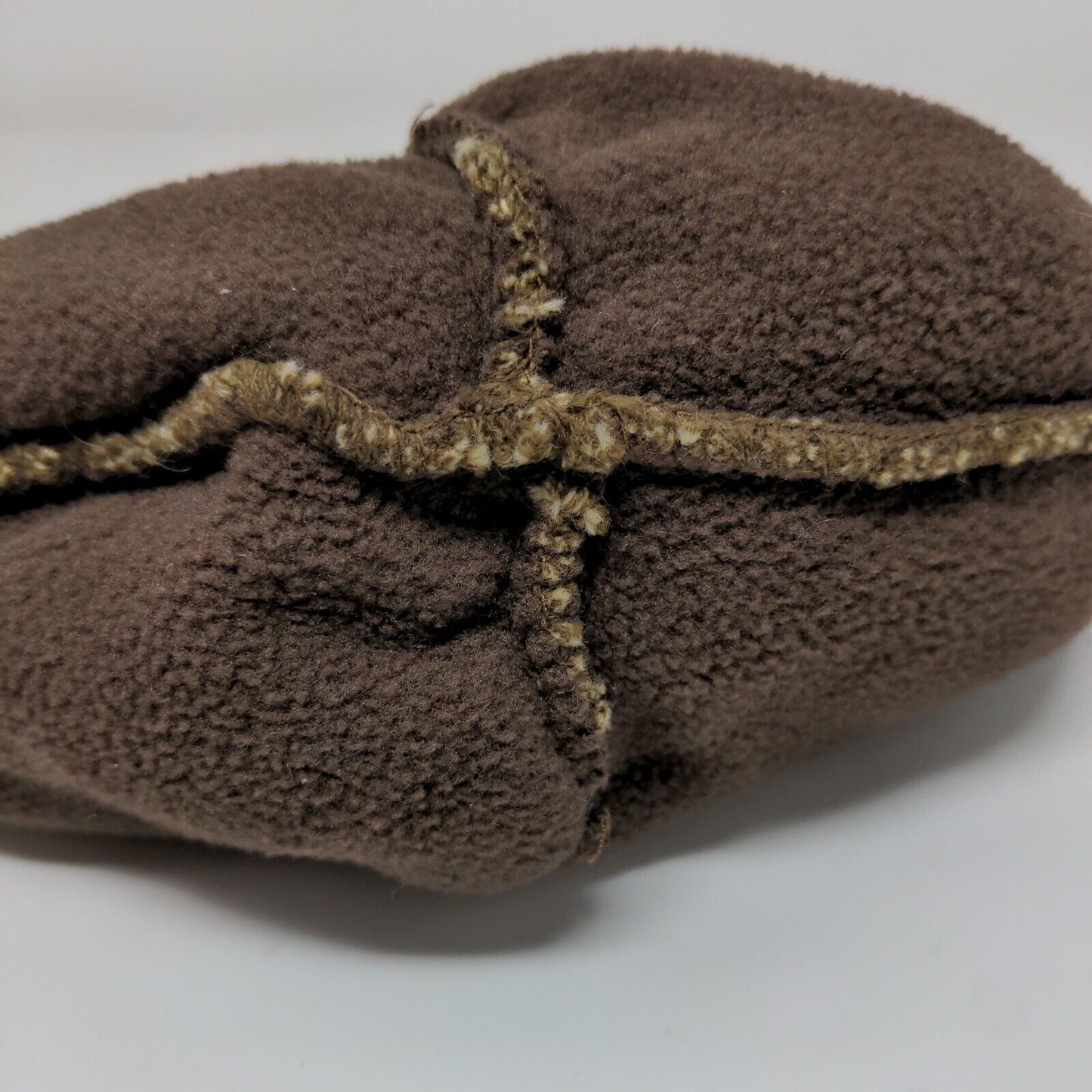 Knitted animal hat with ear flaps. Brown with pink Pom Poms.