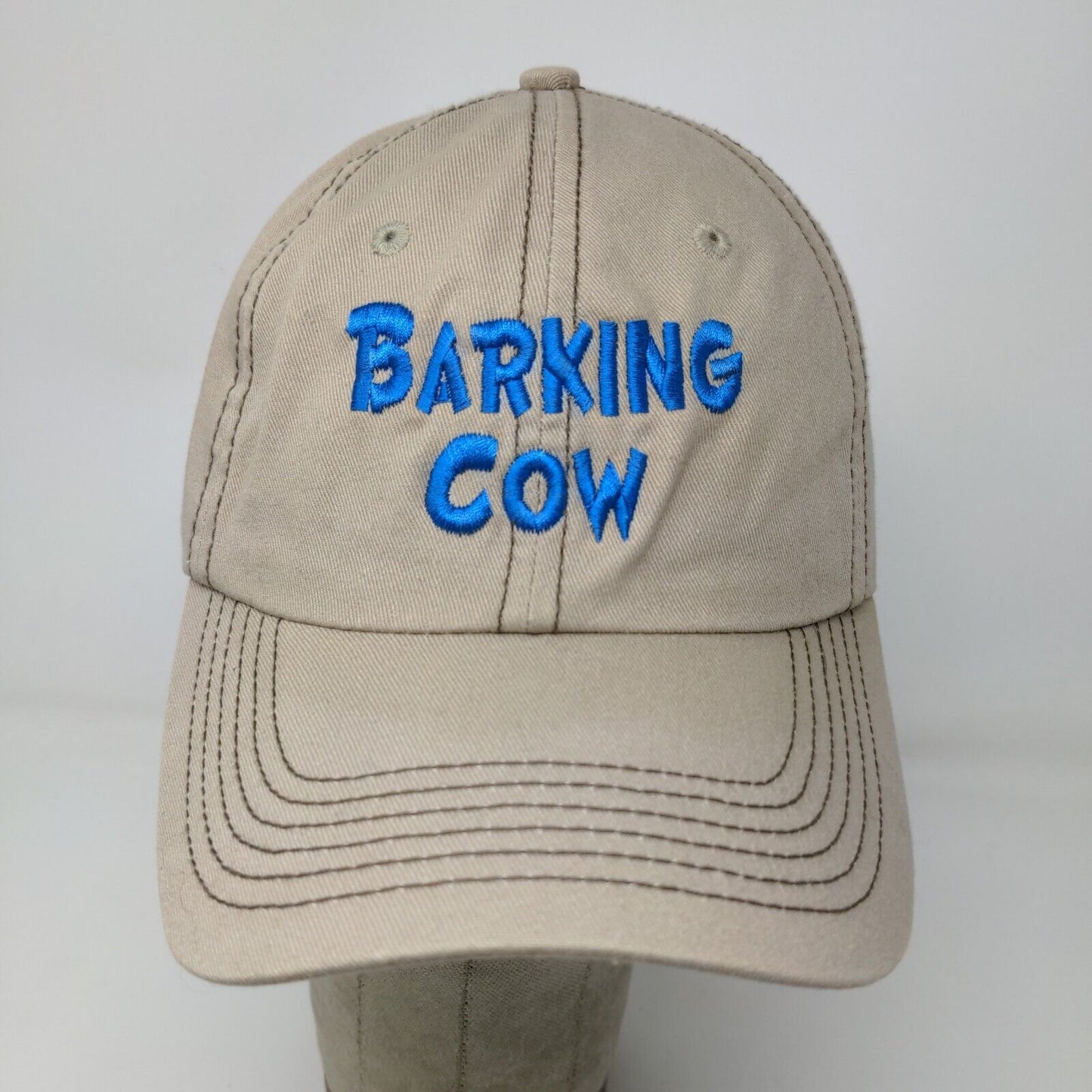 Barking Cow Slideback Hat Beige Tan Adjustable Embroidered Logo