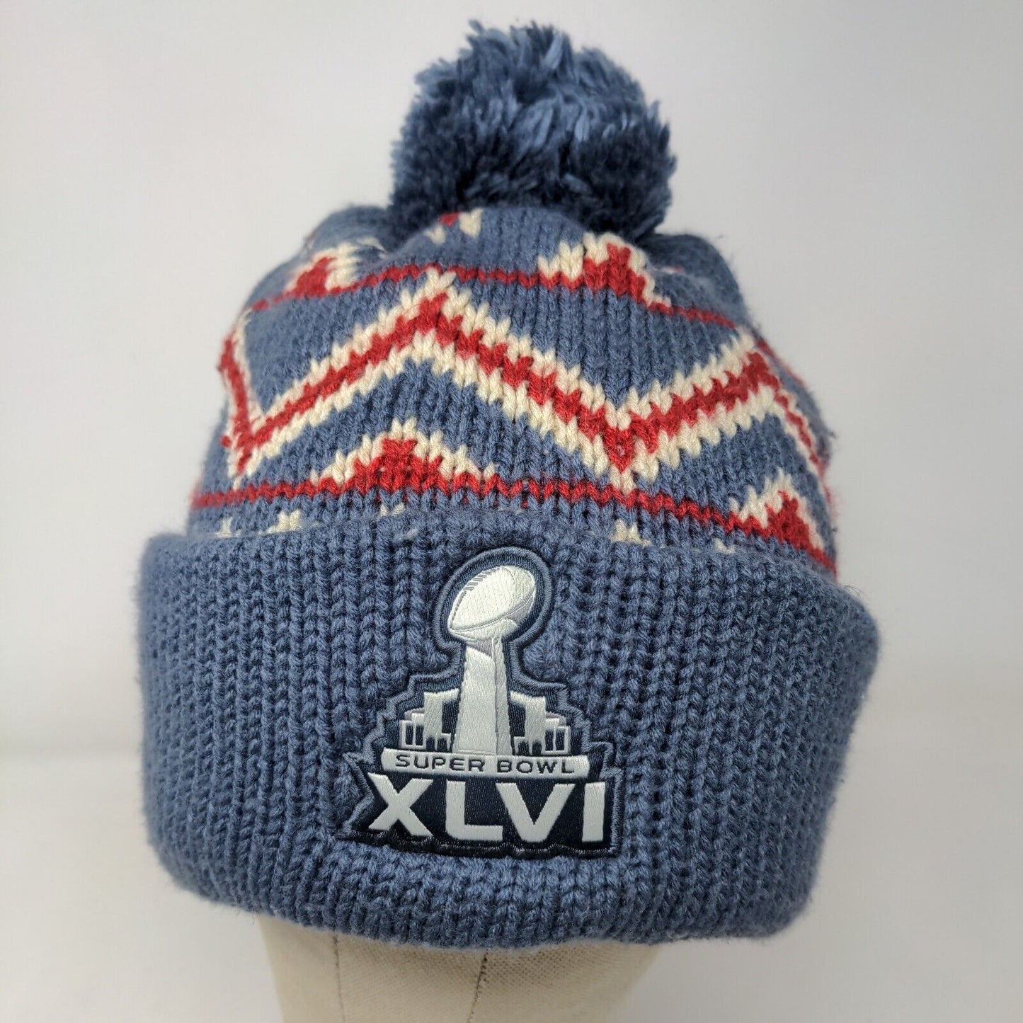 Reebok Team NFL Men's Super Bowl XLVI Knit Beanie Hat Blue OSFA Fiar Isle