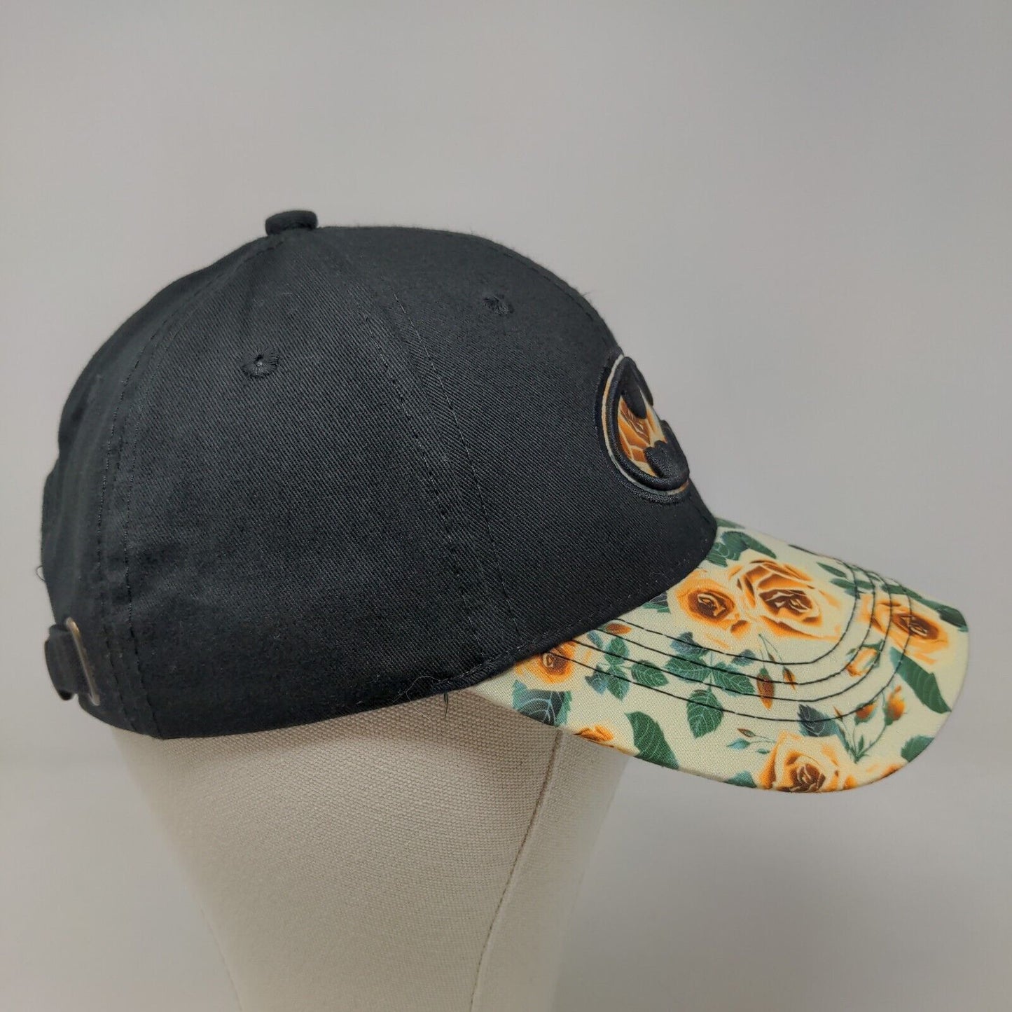 Six Flags Men's Slideback Hat Black Adjustable Floral Embroidered Logo