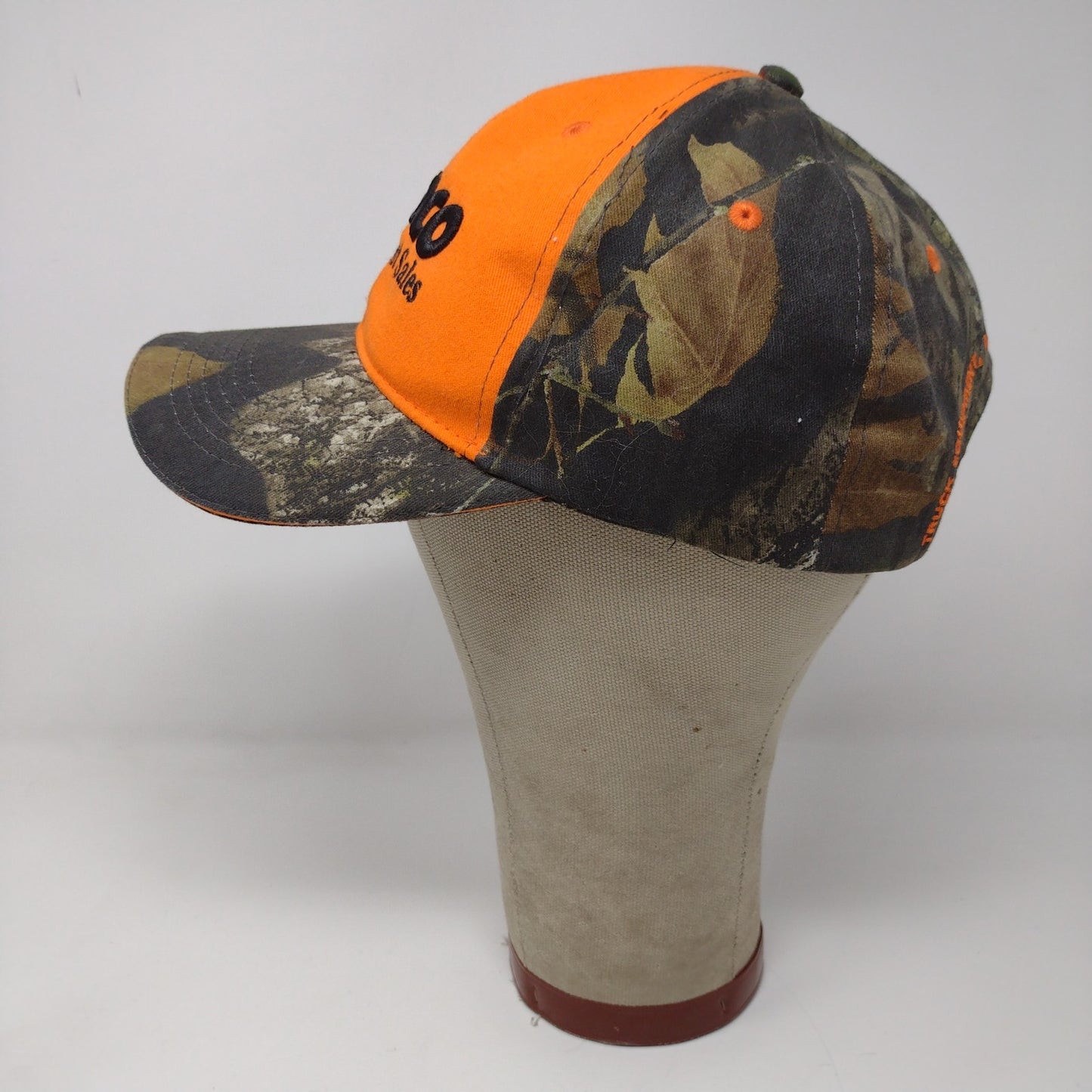 Lindco Equipment Orange & Camo Strapback Hat Embroidered Spell Out Logo