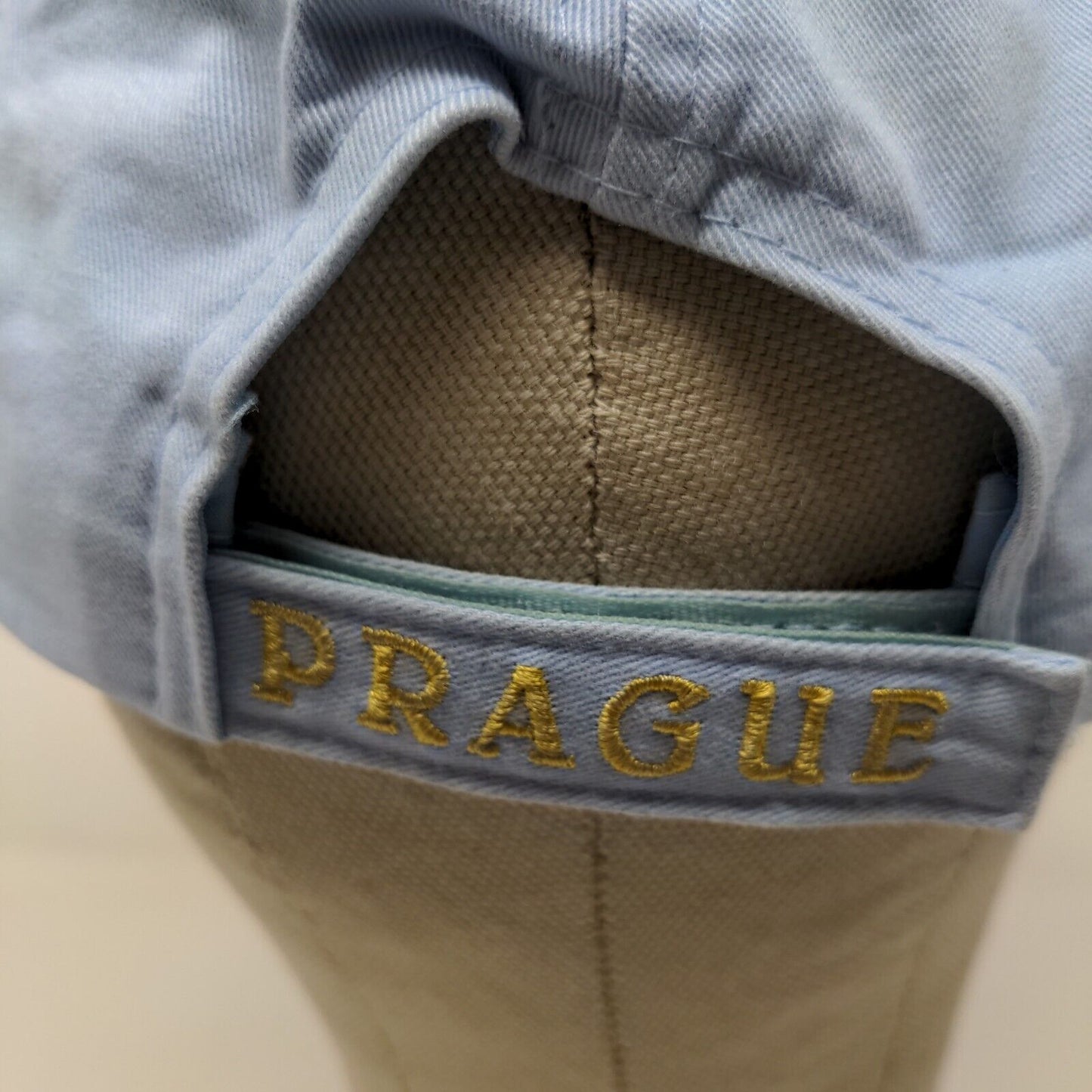 Praha Drinking Tea Men's Strapback Hat Prague Souvenir Embroidered Logo Blue 58