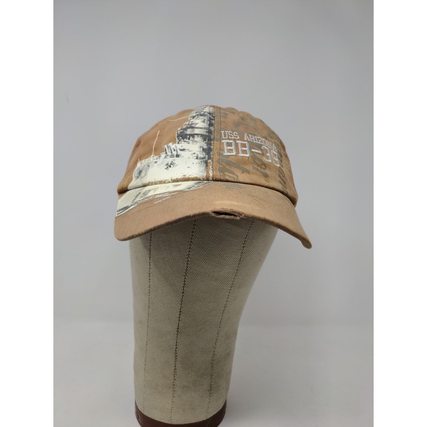 USS Arizona BB-39 Strapback Hat WWII Pearl Harbor Brown Embroidered Text