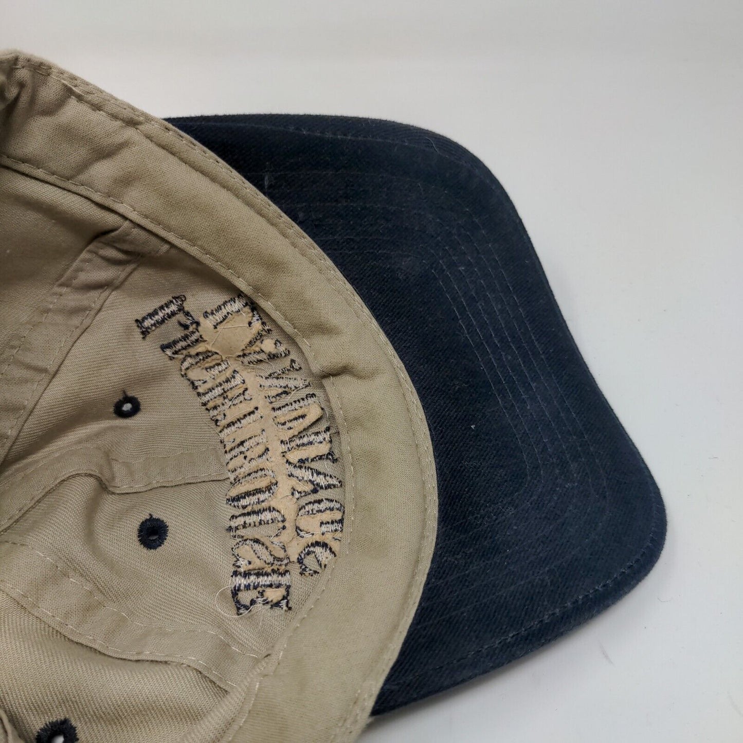 Lighthouse Landings Slideback Hat Beige Blue Adjustable Embroidered Logo