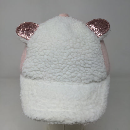 Unbranded Girls Toddler Stretchy Hat Pink White Sherpa Fleece Ears Cute