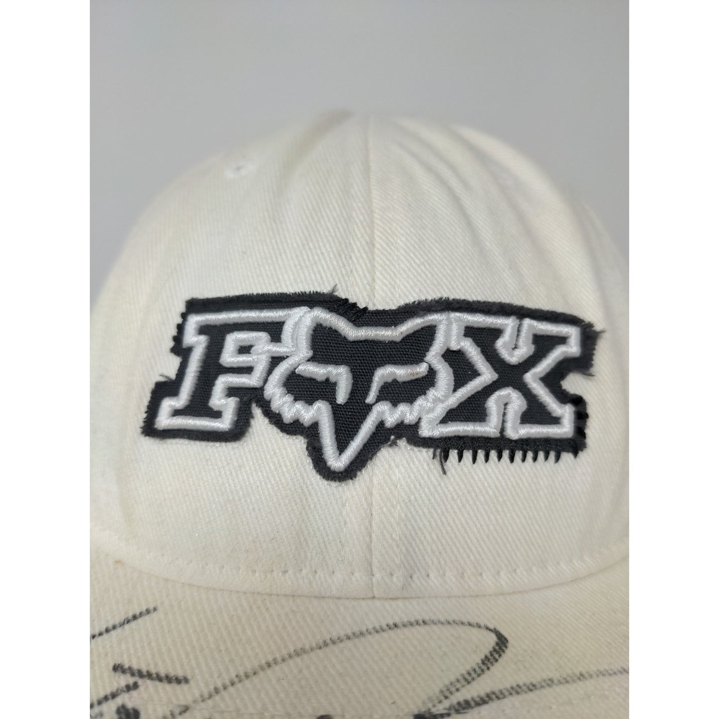 Fox Racing FlexFit Hat Embroidered Logo White SZ S/M Autographed Stains
