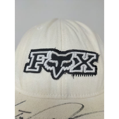 Fox Racing FlexFit Hat Embroidered Logo White SZ S/M Autographed Stains