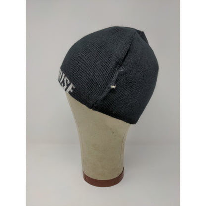 The House Striped Beanie Hat Orange & Black Spell Out Logo Knit