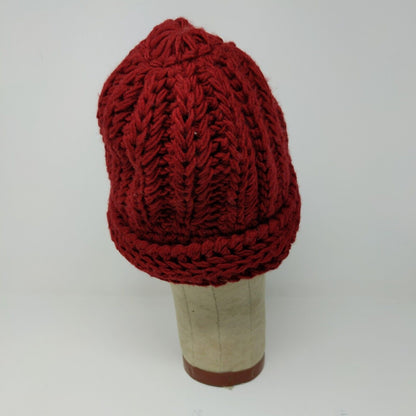 KMart 100% Acrylic Ladies Crochet Beanie Hat Cap Red OSFA Cable Knit