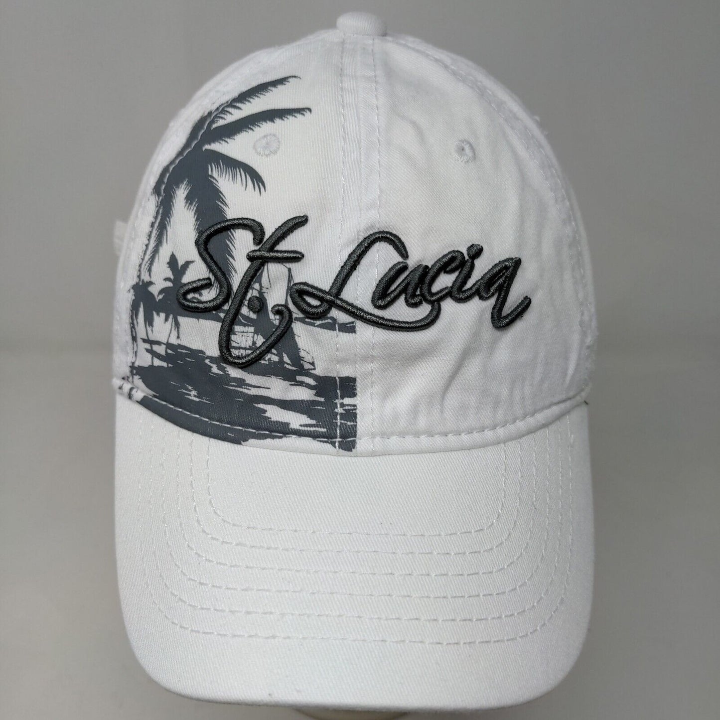 TBL Men's Slideback Hat White Adjustable Embroidered St. Lucia Logo Tourist