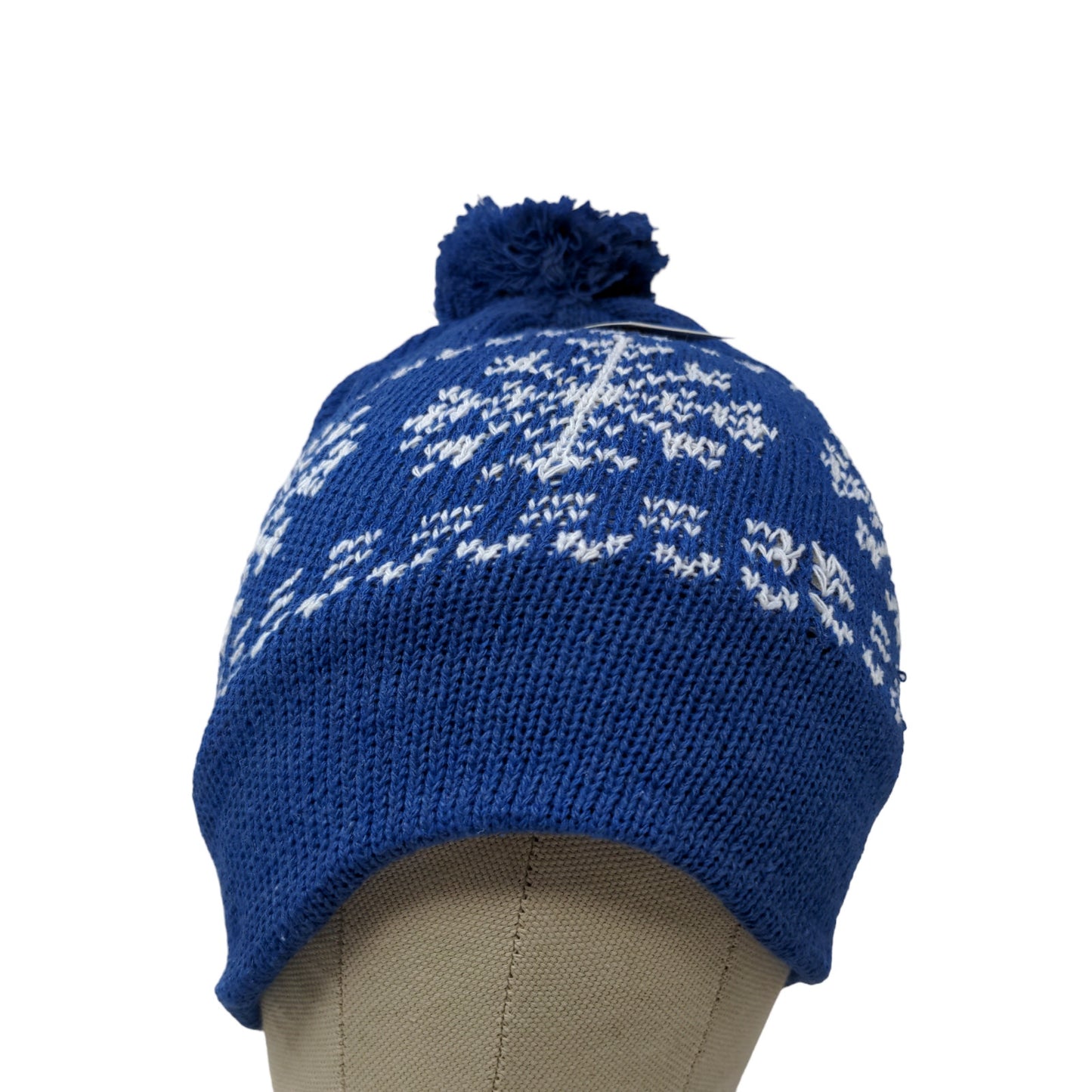 Juncture Women's Knit Beanie Hat Blue Fair Isle Fleece Lined Pom Pom W/Tags