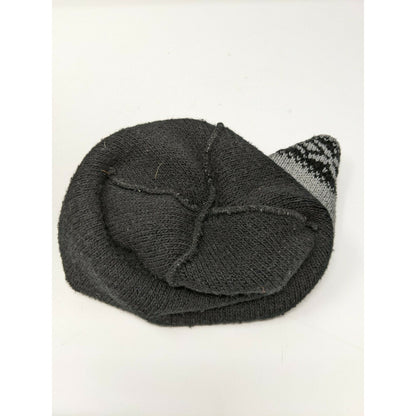 Bugle Boy Beanie Cap Hat Diamond Spell Out Black & Gray Fair Isle Pattern