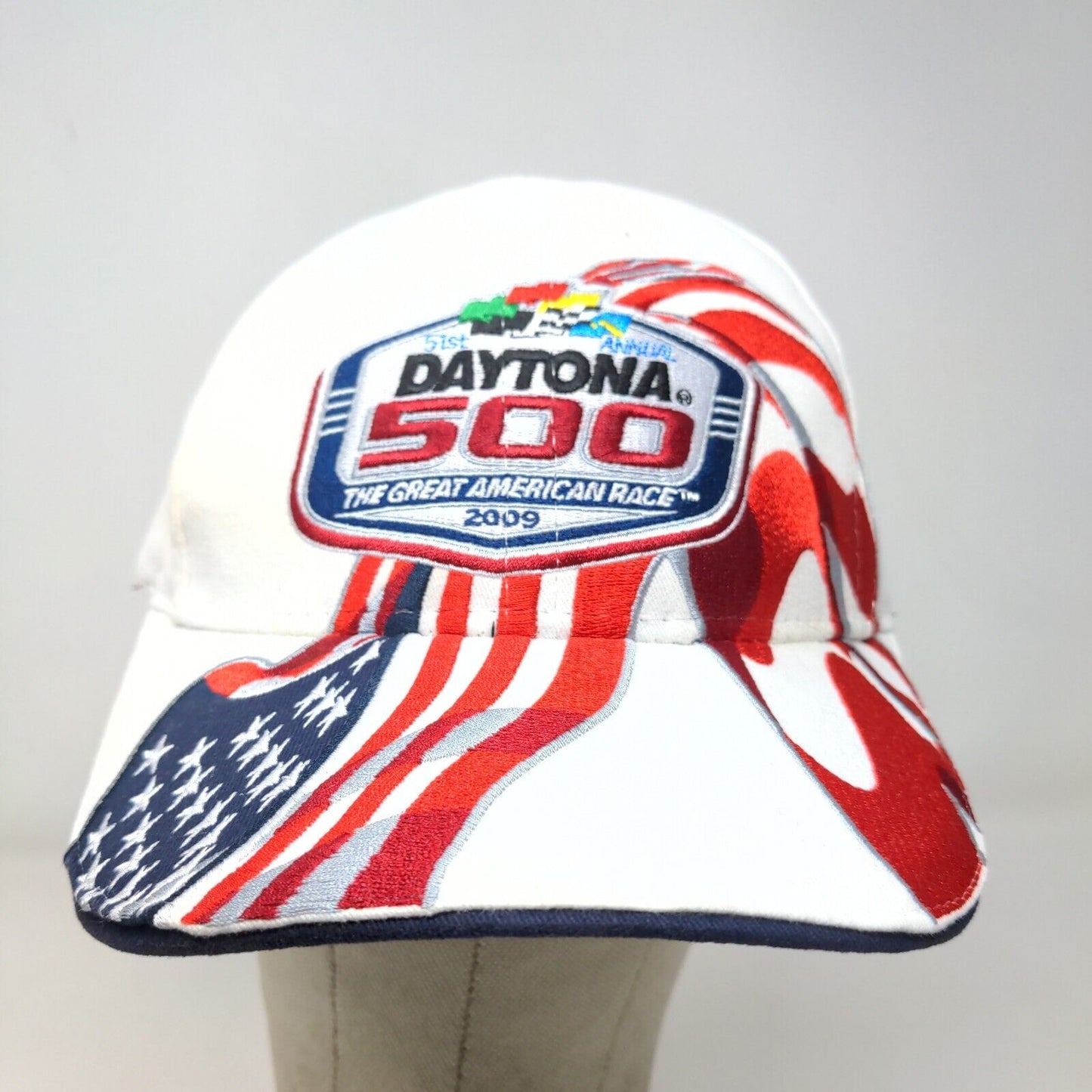 Chase Authentics NASCAR Daytona 500 Strapback Hat White OSFM 2009 Embroidered