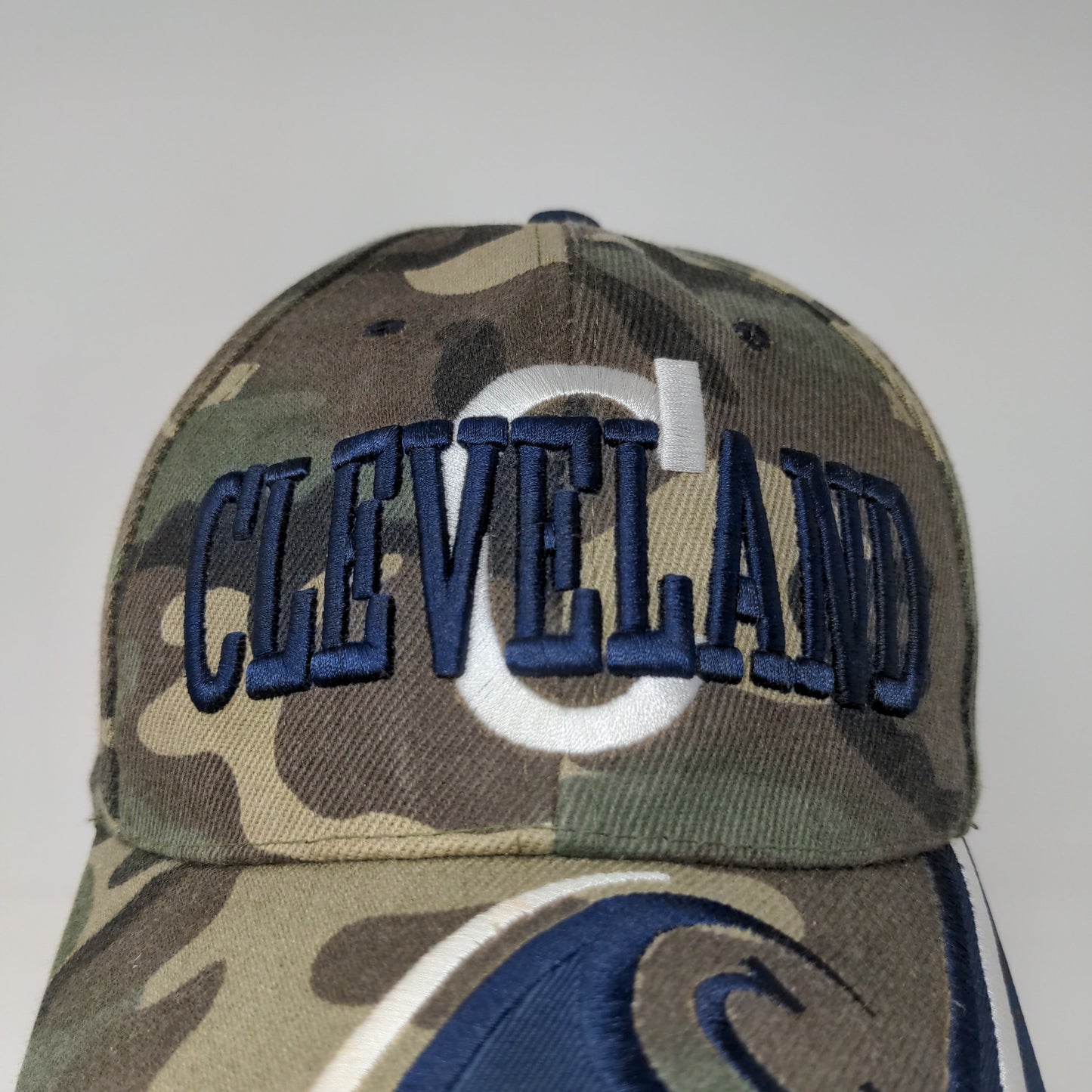 Cleveland Camo Strapback Hat Embroidered Wave Green Brown Blue Spell Out