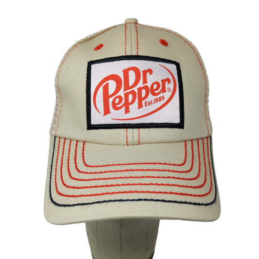 Dr. Pepper Double Snapback Mesh Back Trucker Hat Tan Orange Embroidered Logo