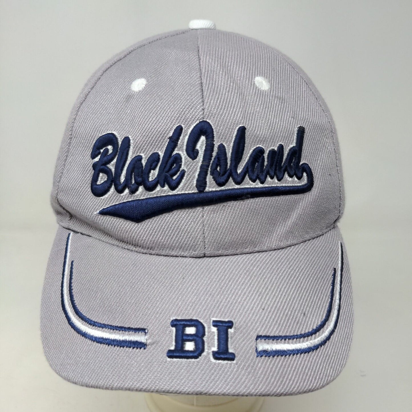 Block Island Men's Strapback Hat Gray Embroidered Logo 100% Acrylic