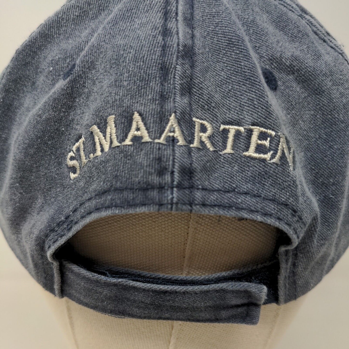 St. Maarten Men's Strapback Hat Blue Embroidered Logo 100% Cotton