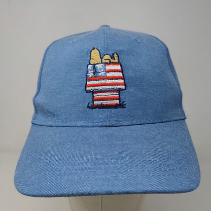 Peanuts Men's Strapback Hat Blue OSFM Embroidered Patriotic Logo Snoopy