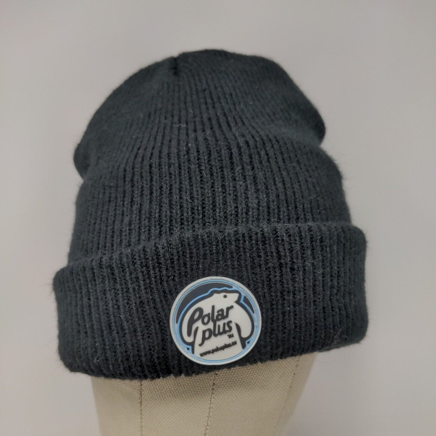 Polar Plus Men's Knit Black Beanie Toboggan Cap Hat Logo Patch Logo