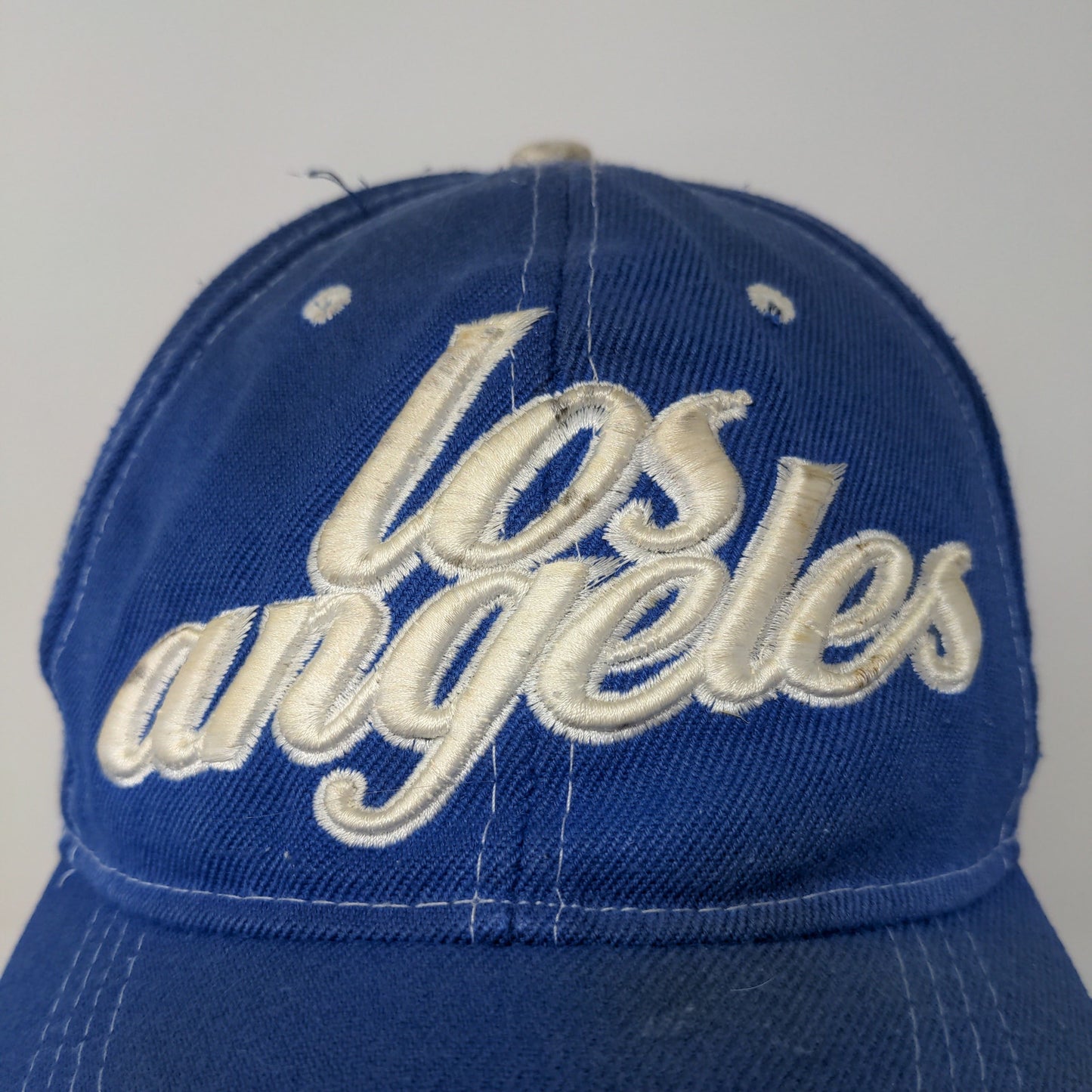 Los Angeles LA Strapback Hat Embroidered Spell Out Blue White Acrylic