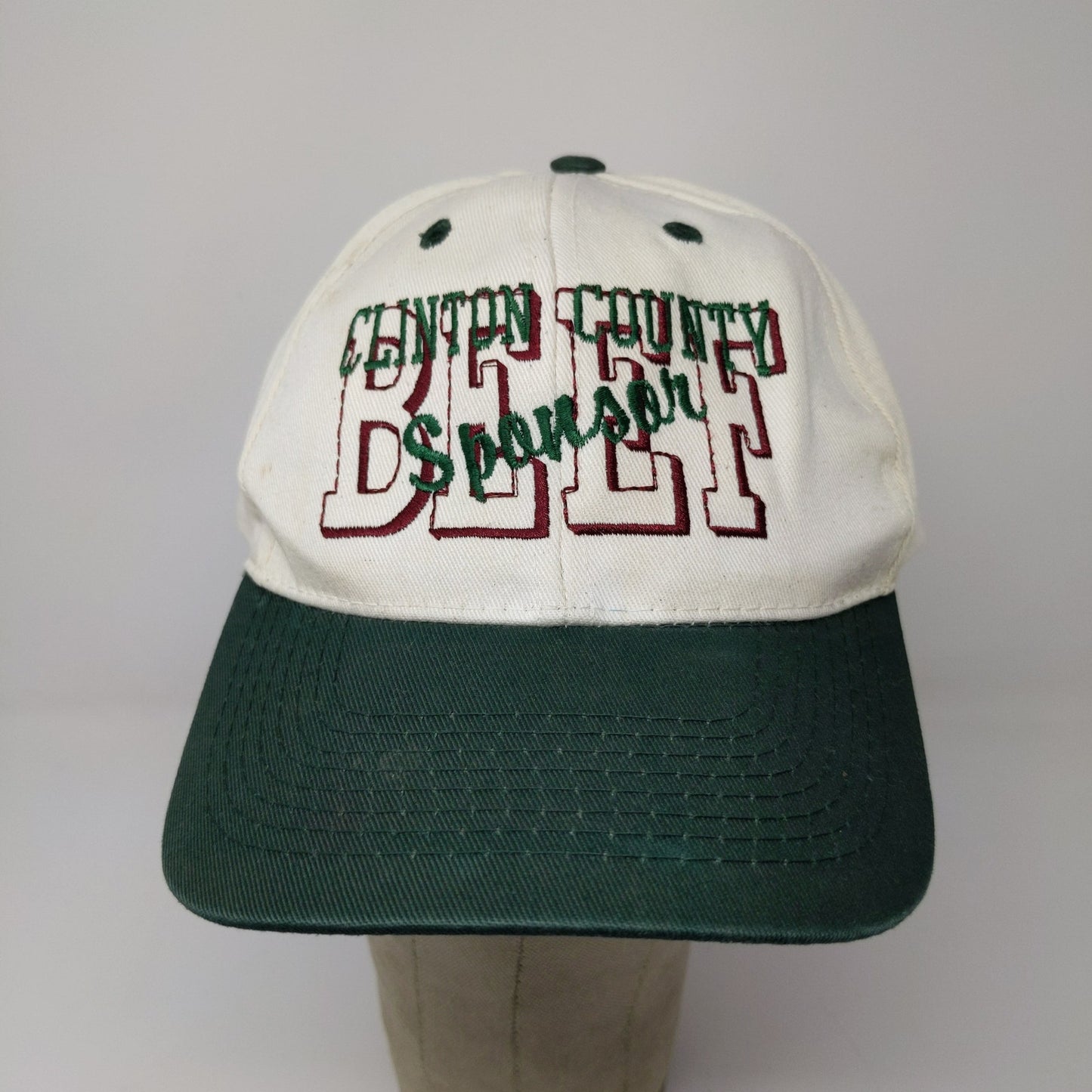 Toppers Clinton County BEEF Snapback Hat White Green Embroidered Text OSFA
