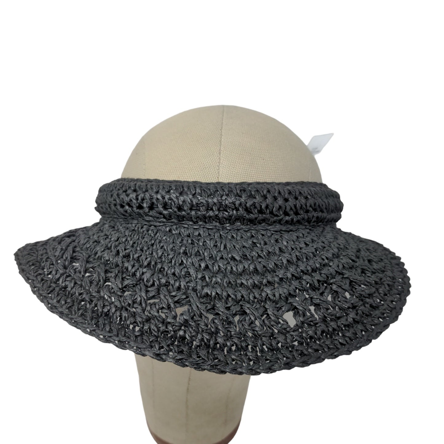 Time & Tru Women's Woven Straw Sun Visor Hat Black One Size Stretch