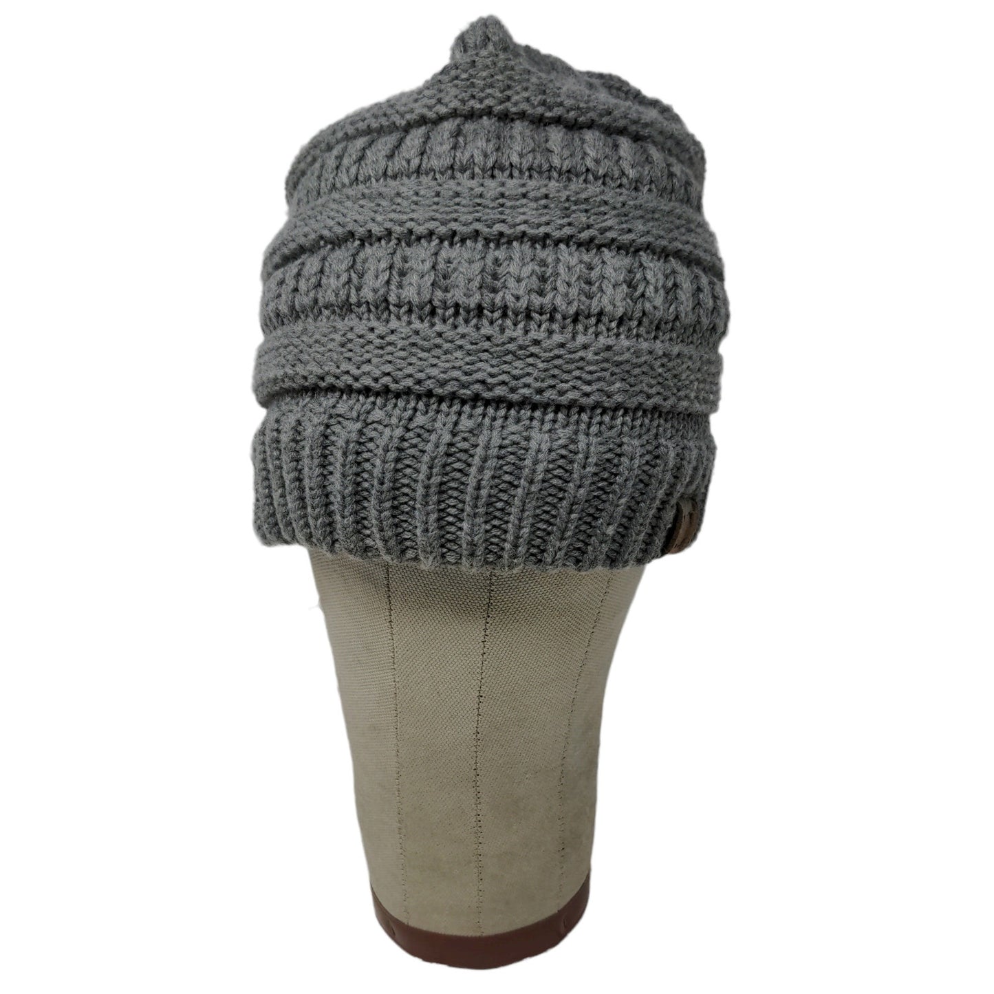 C.C. Exclusives Cable Knit Beanie Hat Gray Patch Logo 100% Acrylic