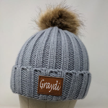 Graydi Men's Beanie Hat Cap Gray Knit 100% Acrylic Patch Logo