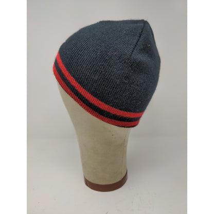 Nike Reversible Knit Beanie Hat Black Red Striped Embroidered Swoosh Logo