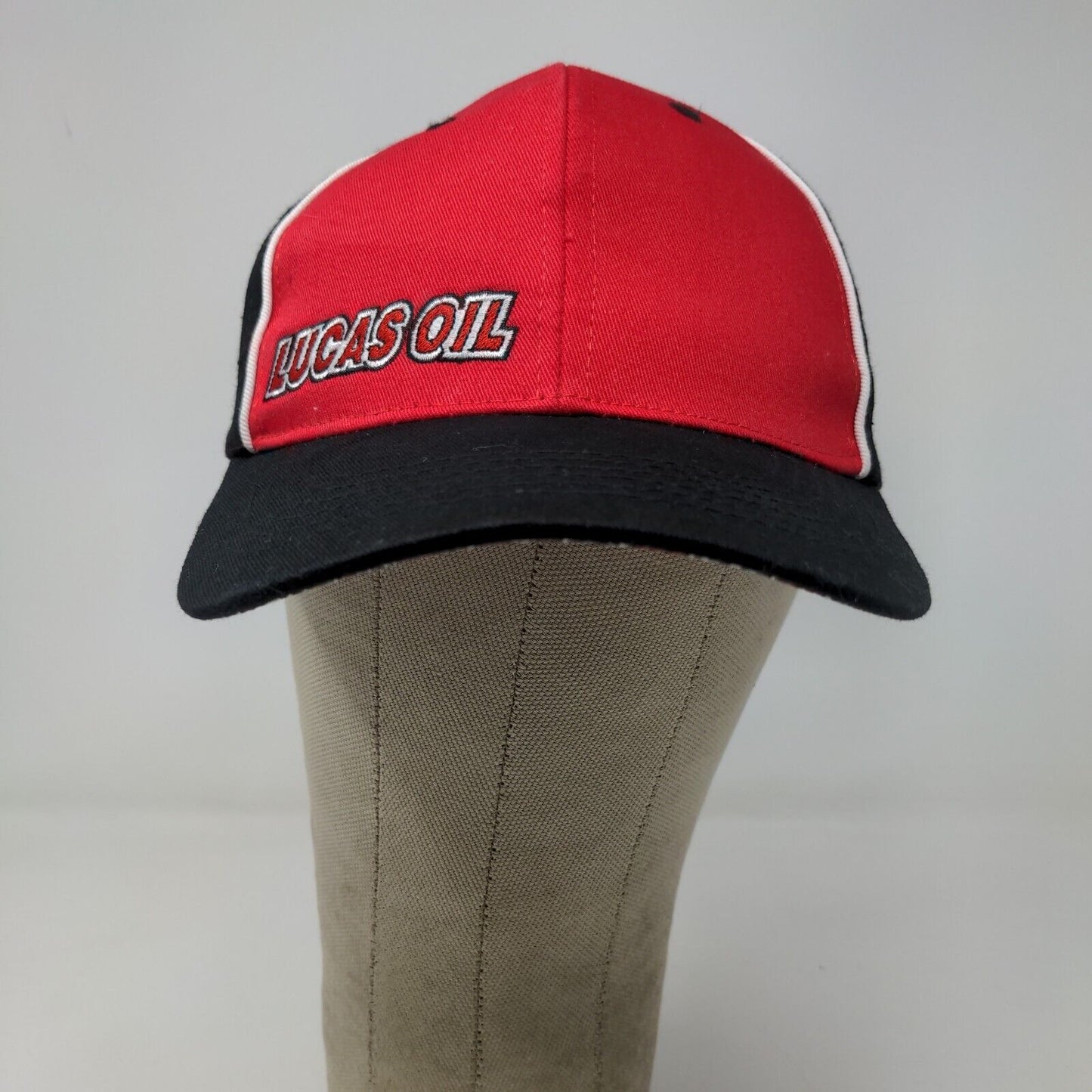 Lucas Oil Men's Snapback Hat Black Red Adjustable Embroidered Logo