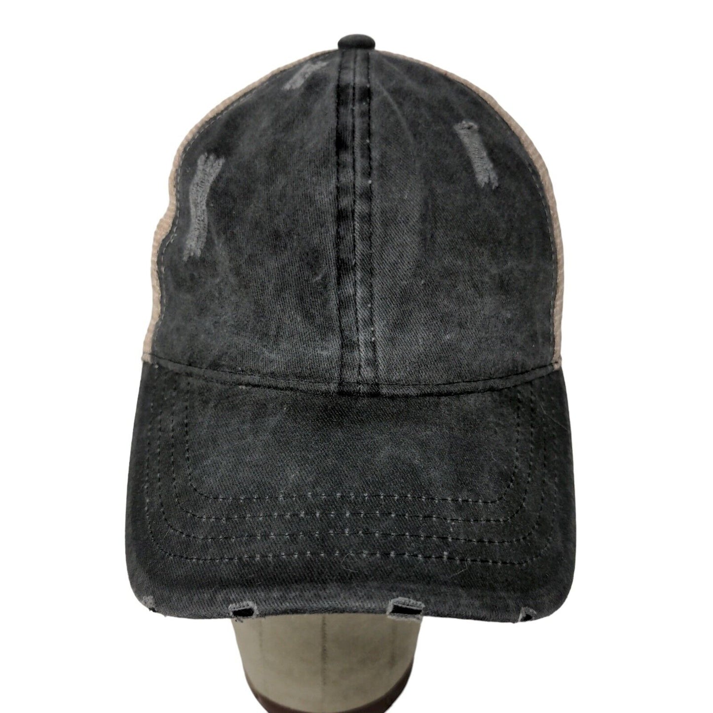 Women's Ponyflo Gray Denim Baseball Hat Cap Meshback Distressed One Size