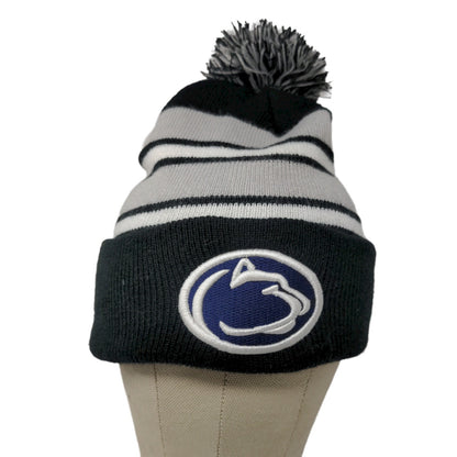 City Hunters Penn State Nittany Lions Beanie Hat Gray Black Pom Pom Embroidered