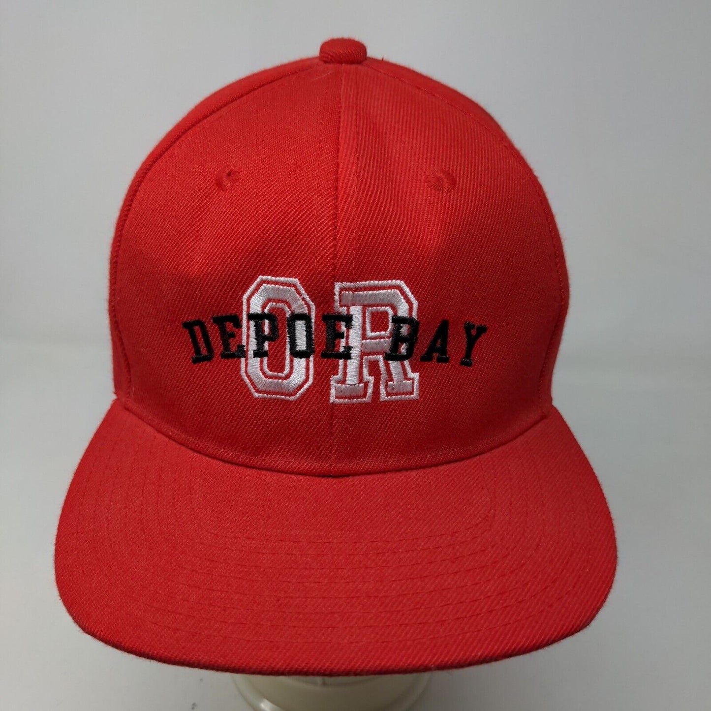 Unbranded Men's Snapback Hat Red Embroidered Logo Depoe Bay Oregon