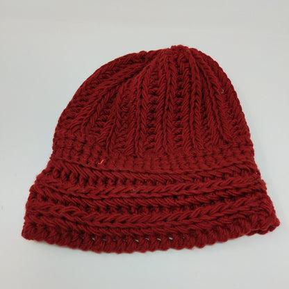 KMart 100% Acrylic Ladies Crochet Beanie Hat Cap Red OSFA Cable Knit