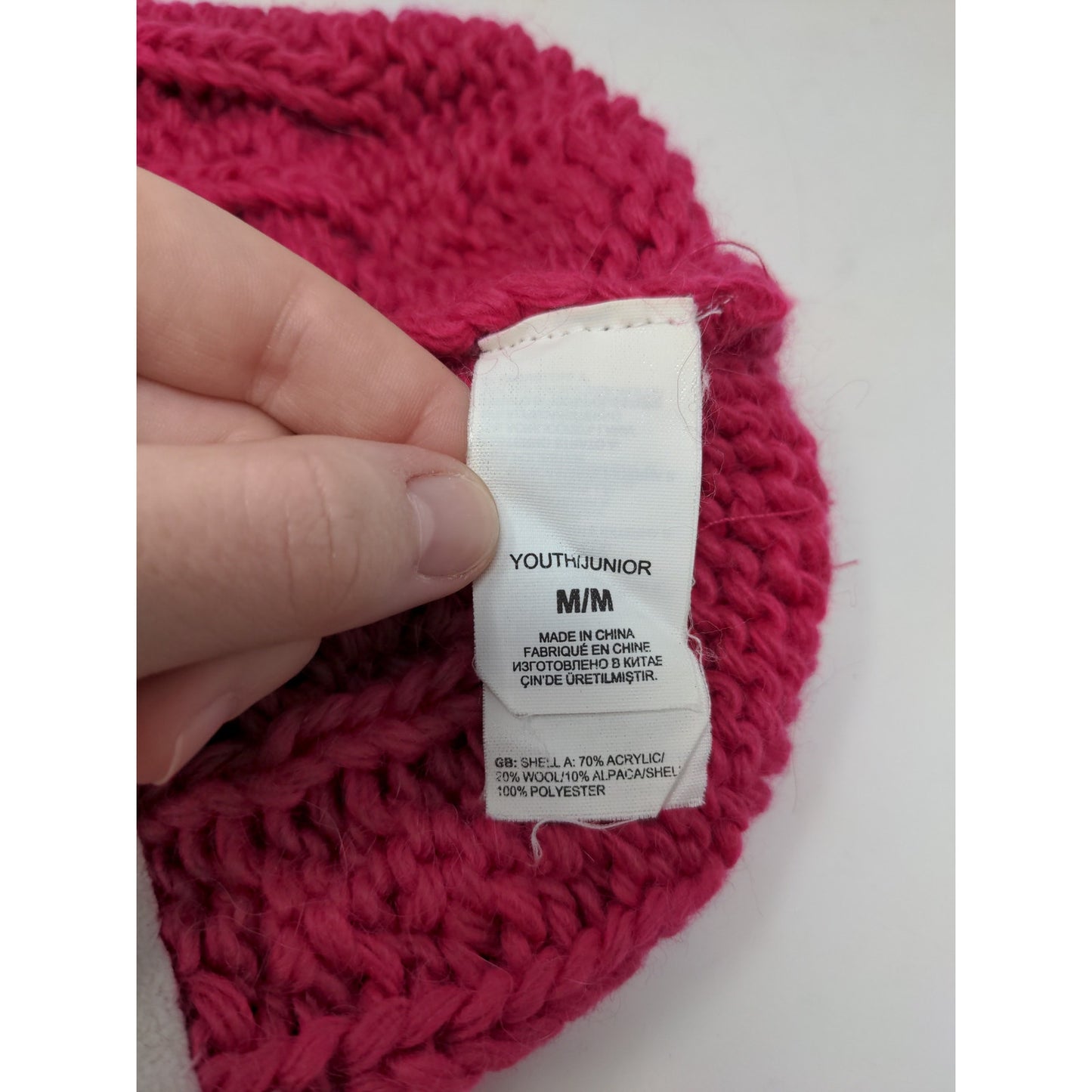 Girls The North Face Cable Knit Hat 70% Acrylic 20% Wool 10% Alpaca Pink Size M
